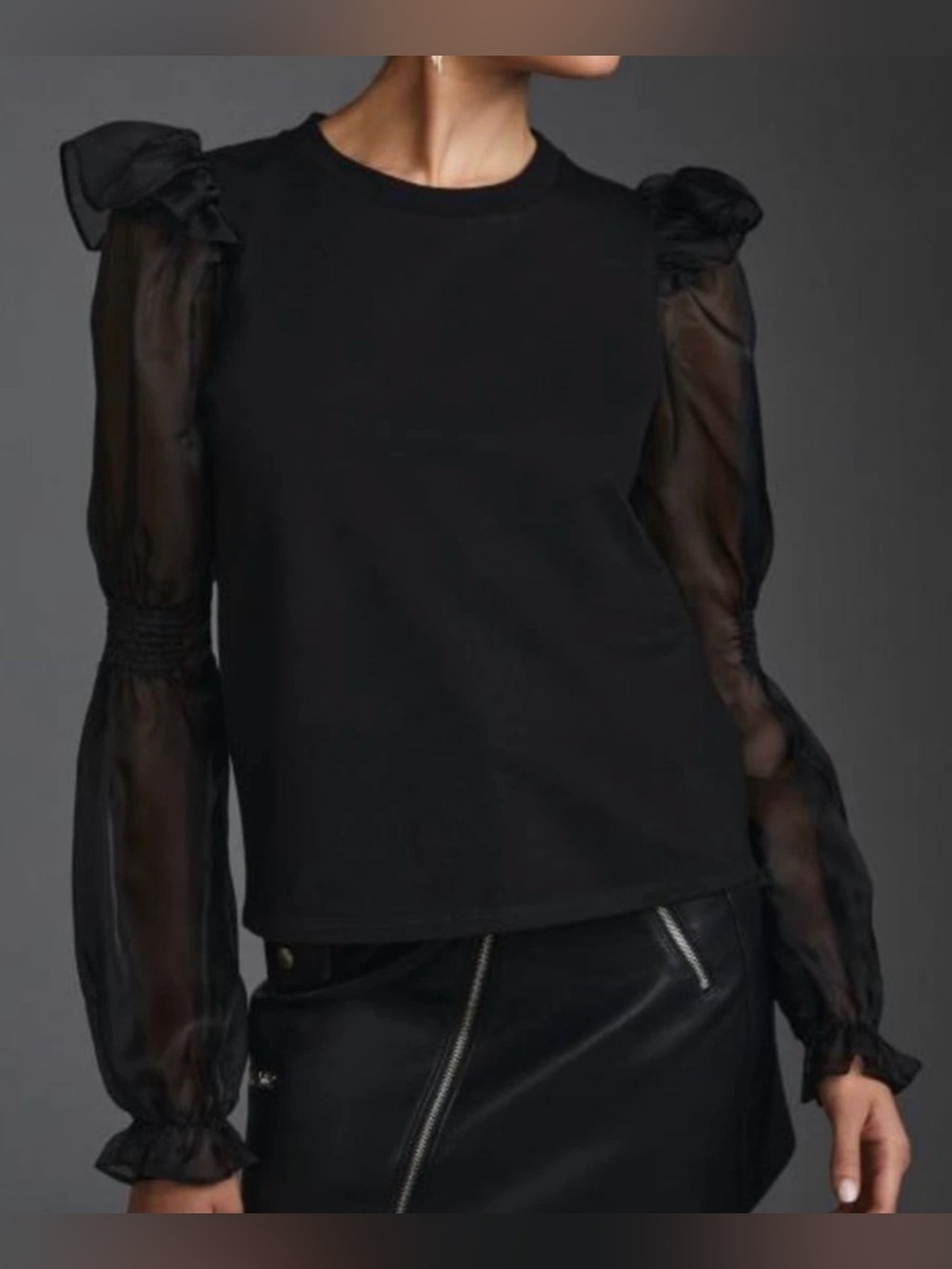 Anthropologie Black Puff Sheer-Sleeve Sweater - Size 1X